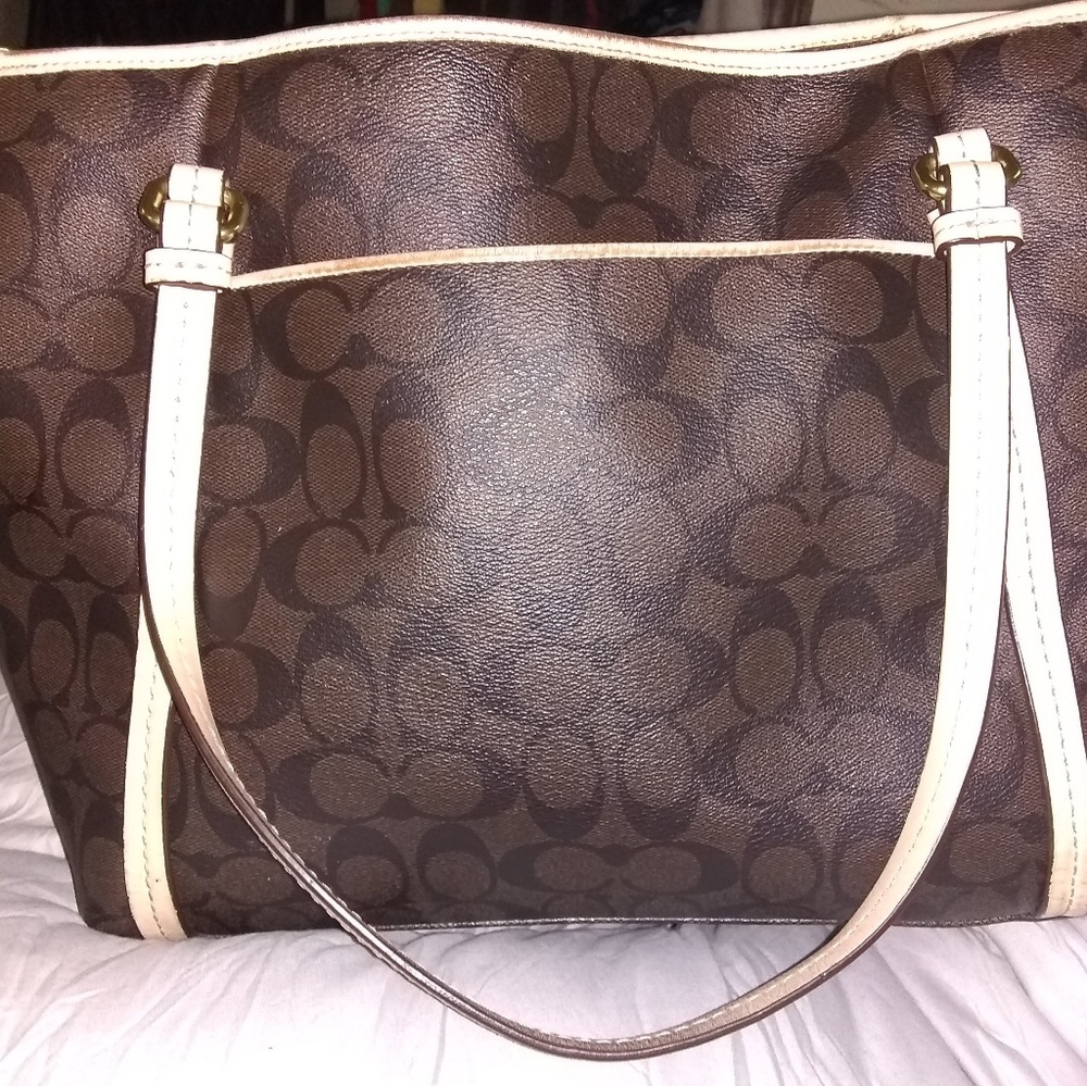 Brown and tan coach tote bag